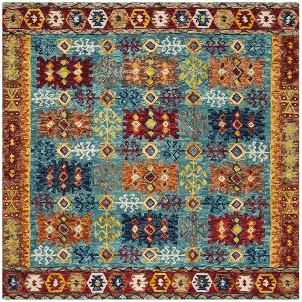 Safavieh Handmade Aspen Bohemian Blue/ Red Wool Rug - 7' Square