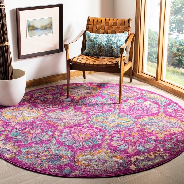 Safavieh Madison Bohemian Fuchsia/ Blue Rug - 6'-7" X 6'-7" Round