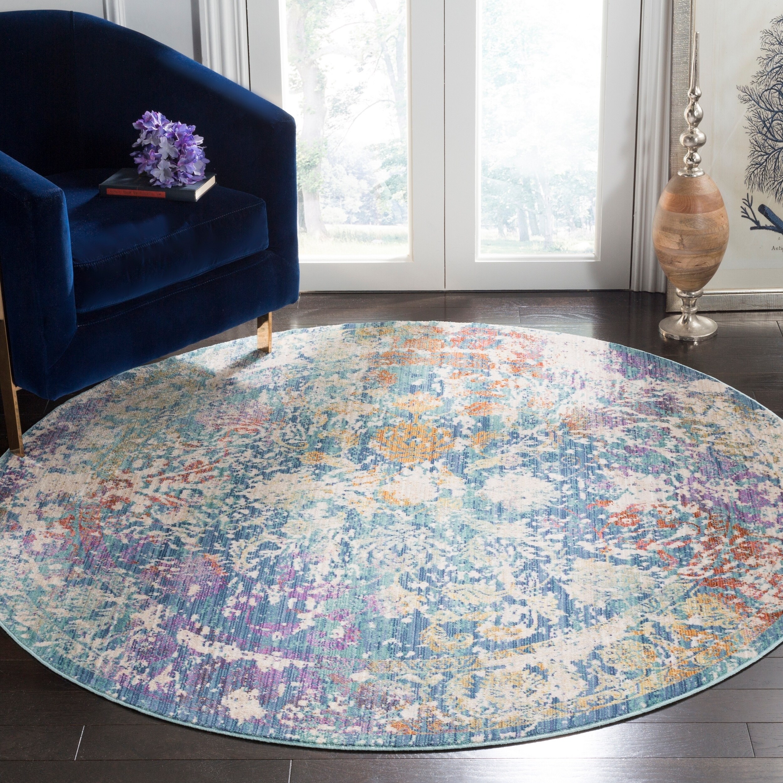 Shop Safavieh Sutton Watercolor Turquoise/ Lavender Rug 6' x 6' Round