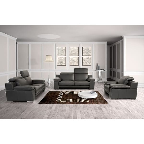 slide 2 of 5, Marcelino Black Italian Genuine Leather 3-piece Living Room Set