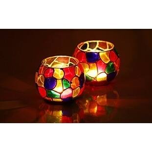 Set of 2 Glass Tealight Holders - Votive Candle Holder