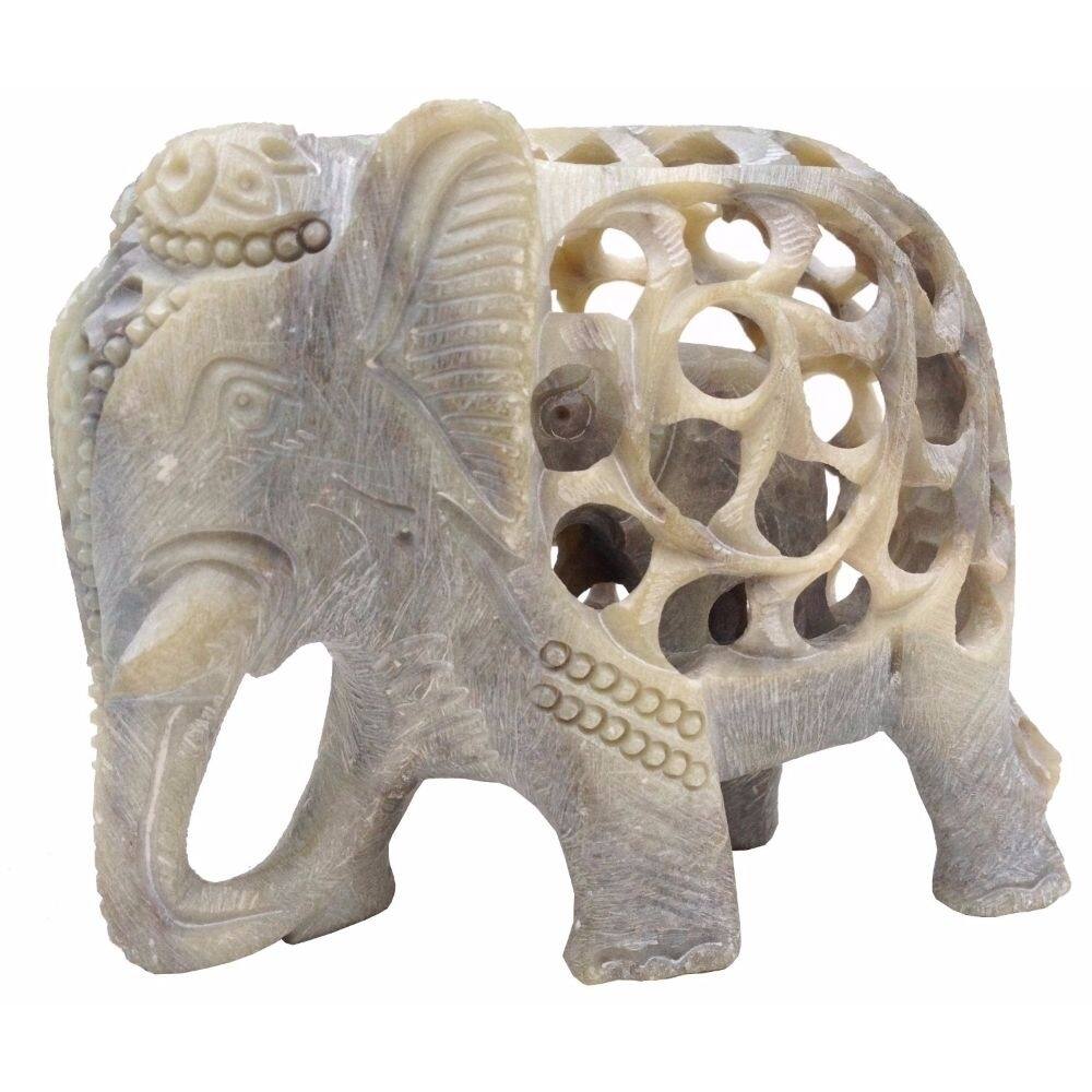 Stone Elephant Mom with Baby in Tummy Statue