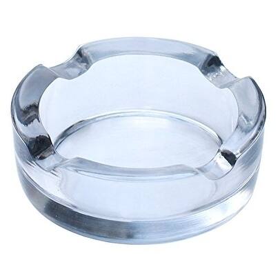 Clear Glass Ashtray - Round Indoor Ash tray with 4 Cigarette Slots