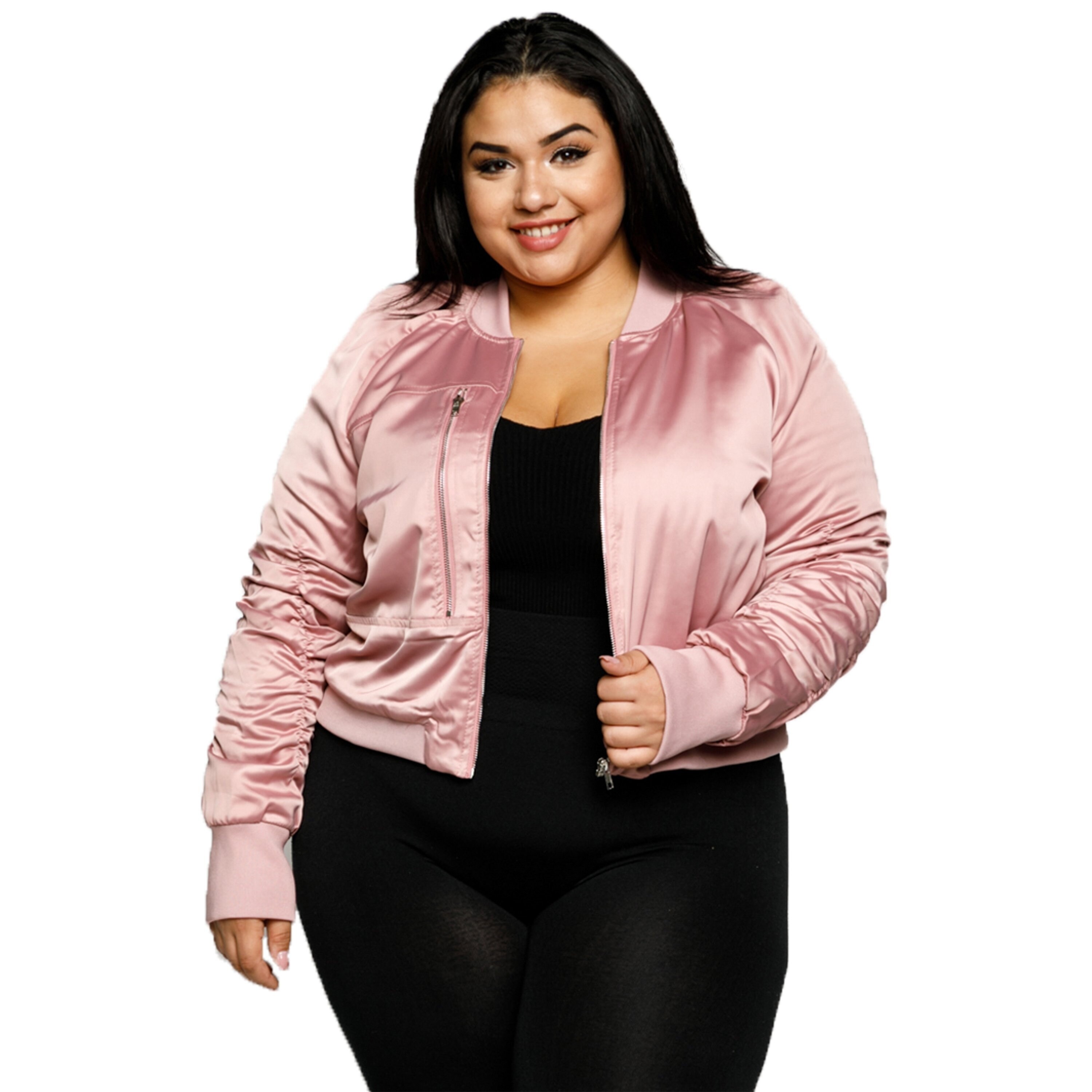 pink satin jacket plus size