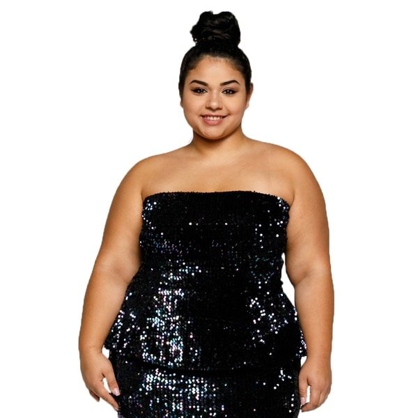 xehar womens plus size sequin front velvet back peplum tube top plus size sequin top