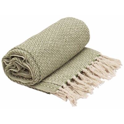 Throw Blanket Lime Green & White Reversible with Tassels Throws