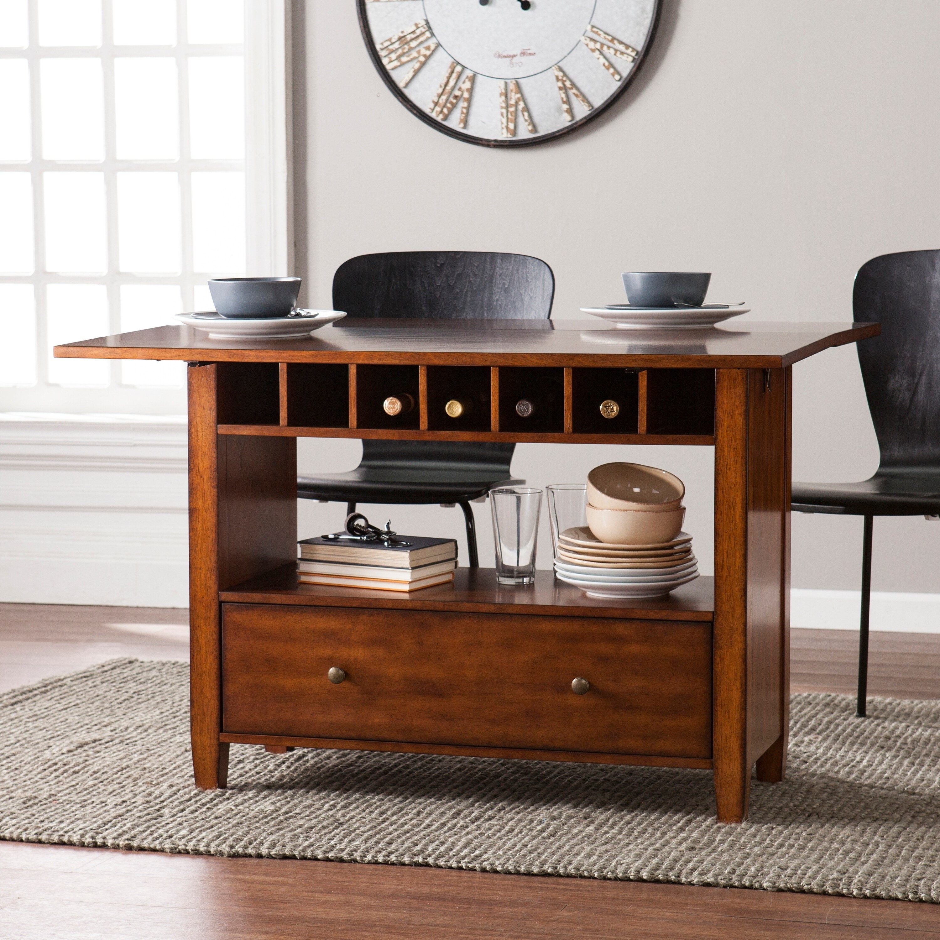 Cayson Convertible Console to Dining Table - Oak Saddle