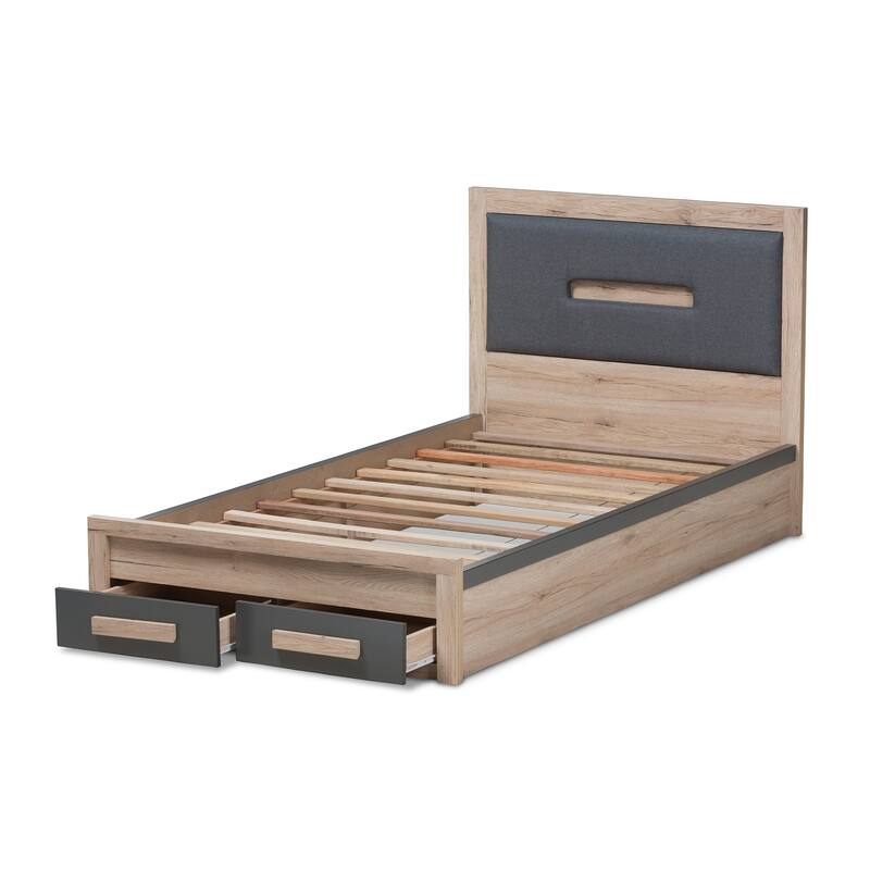 Contemporary Grey and Brown Twin Size Storage Bed by Baxton Studio