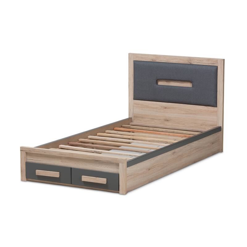 Contemporary Grey and Brown Twin Size Storage Bed by Baxton Studio