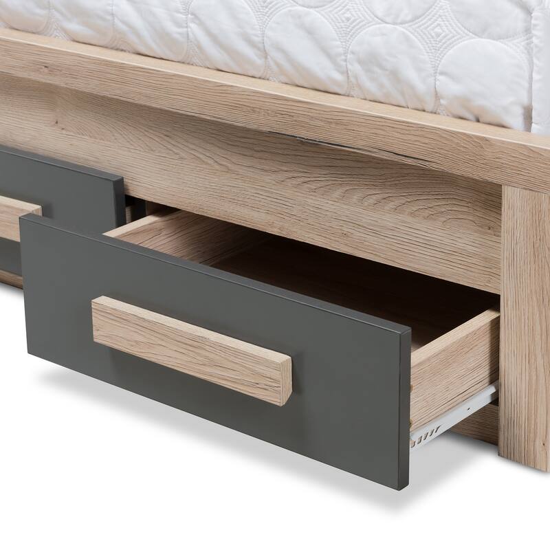 Contemporary Grey and Brown Twin Size Storage Bed by Baxton Studio