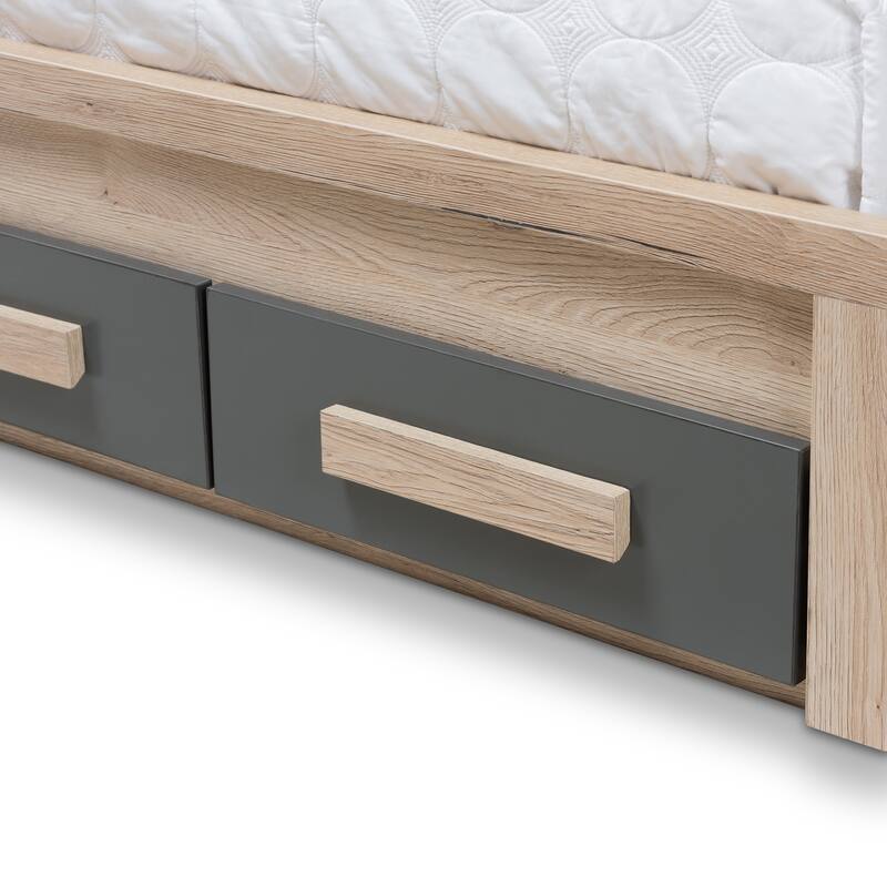 Contemporary Grey and Brown Twin Size Storage Bed by Baxton Studio