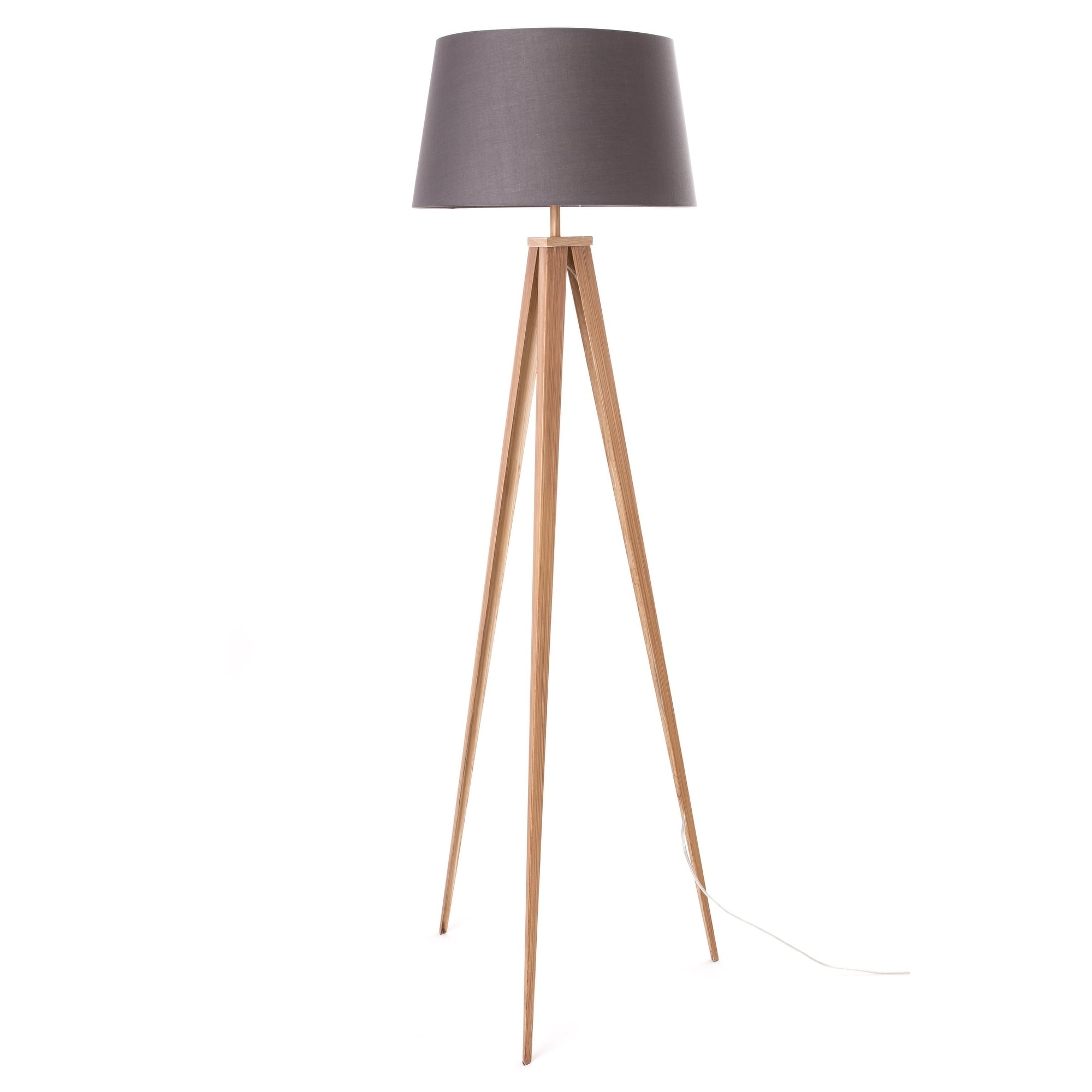 grey wooden tripod floor lamp