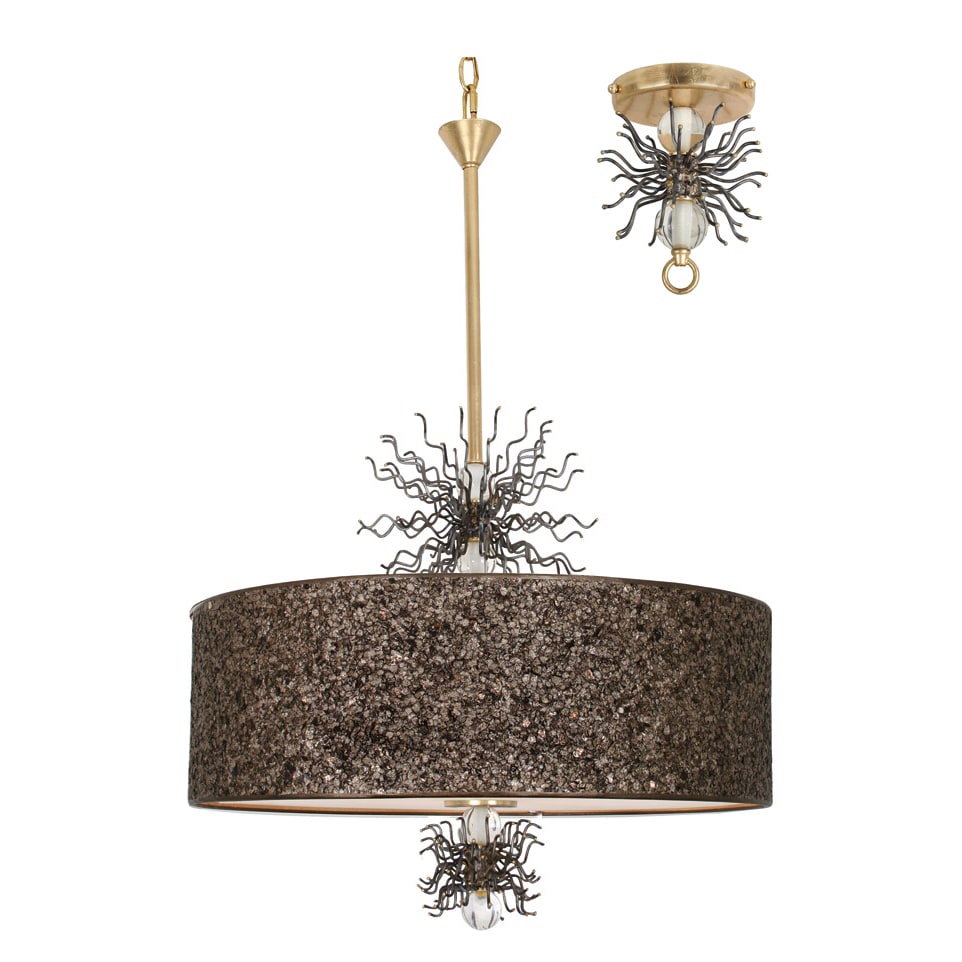 Van Teal Thunder Burst Goldtone Metal/ Brown Cork Drum Shade 6-light Chandelier (Van Teal Thunder Burst Chanderlier) - Chandeliers For Bedrooms by Overstock.com
