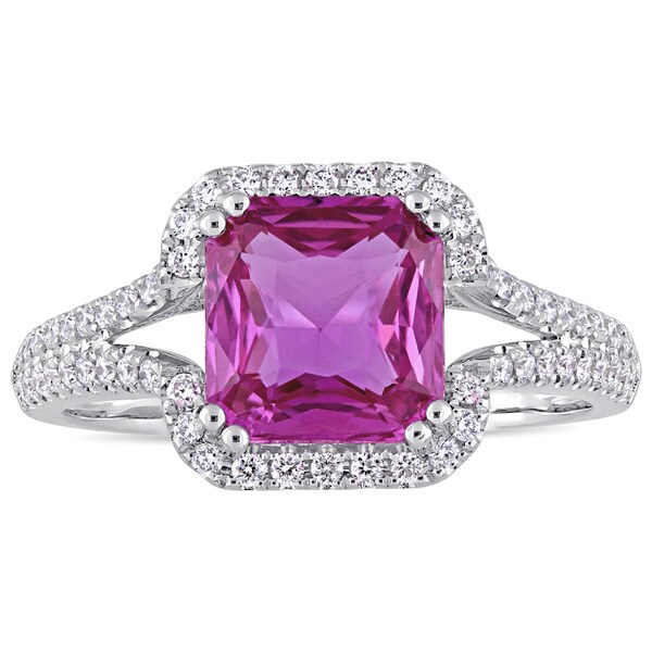 Image result for Miadora Signature Collection 14k White Gold Octagon-Cut Pink Sapphire and 2/5ct TDW Diamond Halo Eng