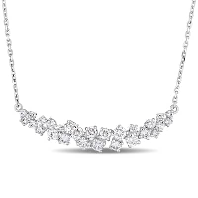 Miadora Signature Collection 14k White Gold 1-1/10ct TDW Diamond Clustered Journey Necklace