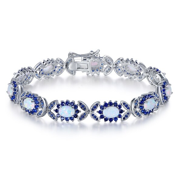 White Gold Plated Shire Quartz Spinel Fire Opal Bracelet White Gold Plated Shire Quartz Spinel Fire Opal Bracelet