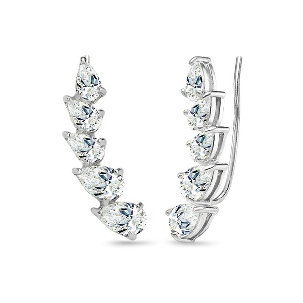 Silver Four Stone Climber Earrings Created With Austrian Crystals
