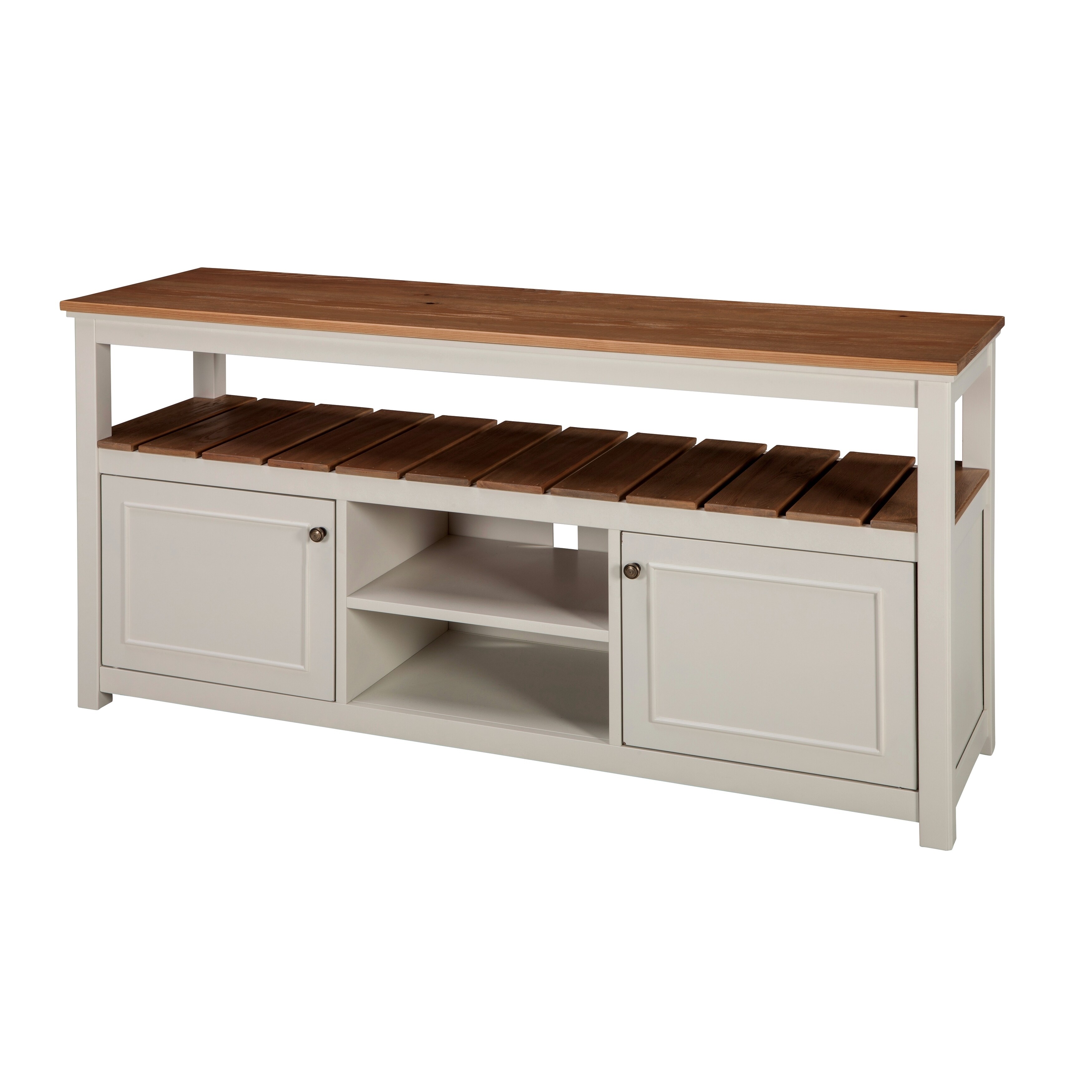 Shop Savannah Tv Cabinet Ivory With Natural Wood Top Overstock