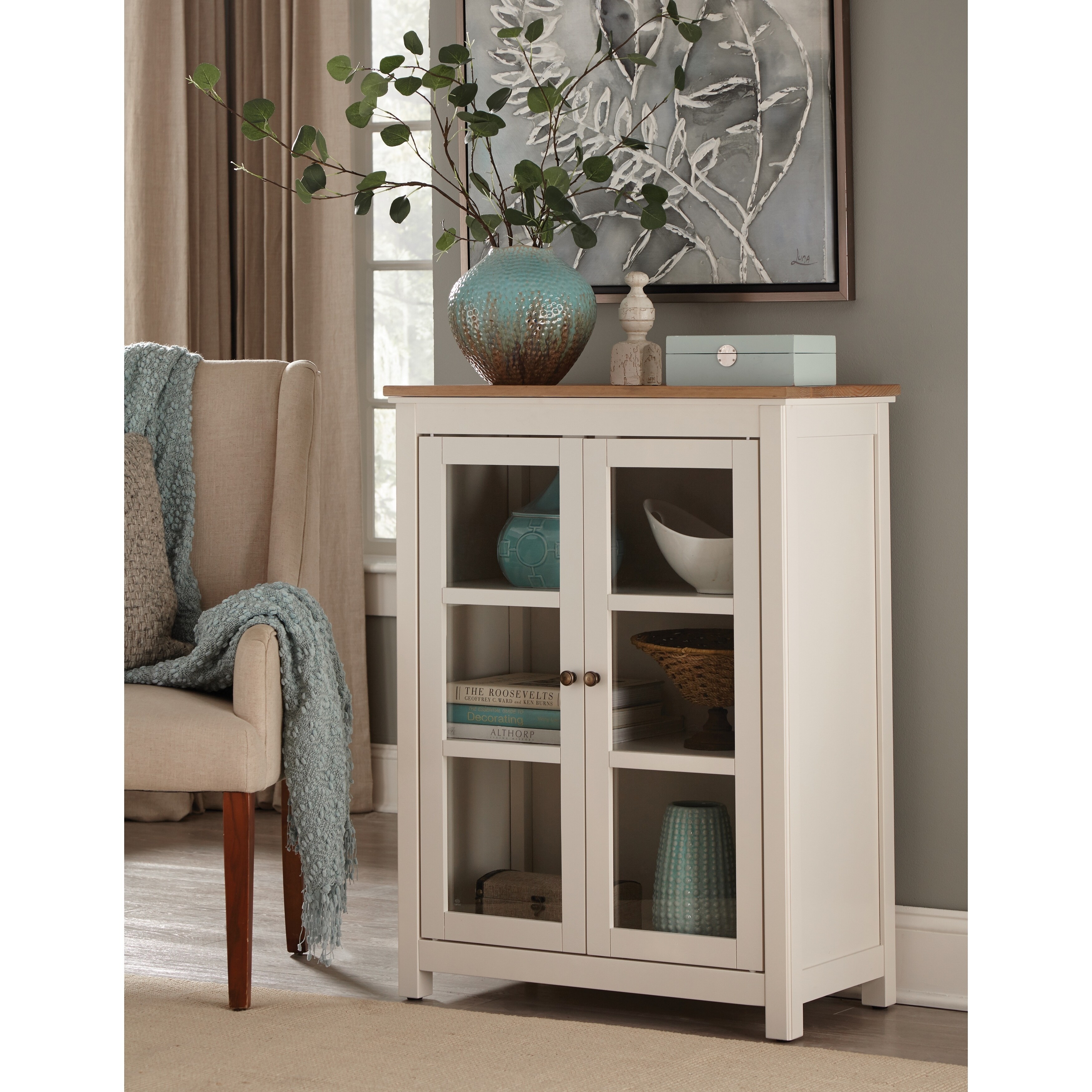 Shop Savannah Pie Safe Cabinet Ivory With Natural Wood Top Free