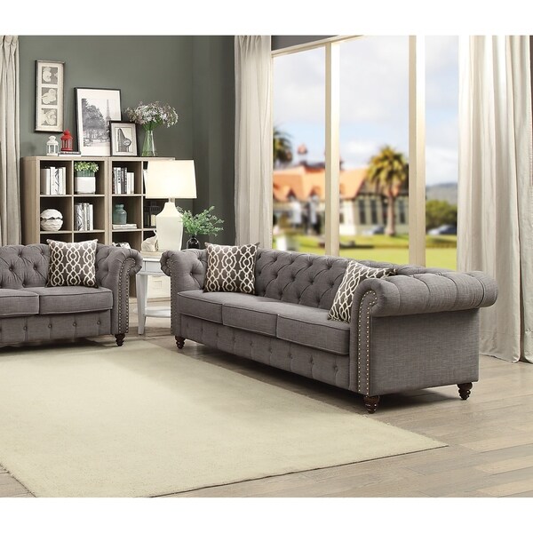 Shop Acme Aurelia Grey-and-beige Linen, Eucalyptus Wood, and Foam