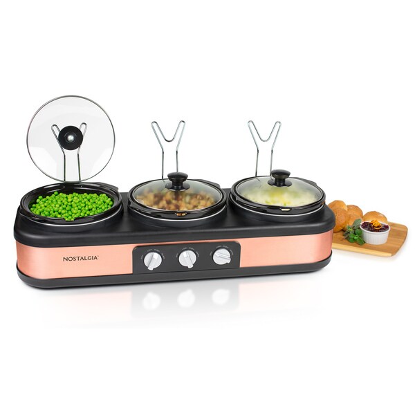 Nostalgia TSC25 3-Station 2.5 Quart Stainless Steel Slow Cooker Buffet Server