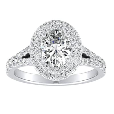 Oval Shape Halo Diamond Engagement Ring 1 1/4ctw 14k Gold by Auriya