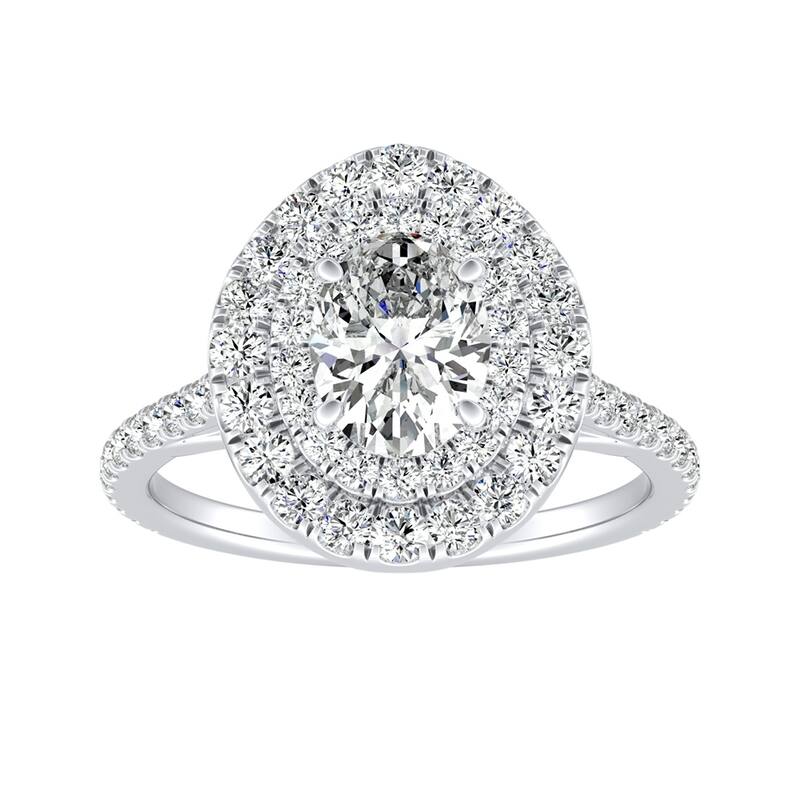 Oval Shape 1 1/4cttw Double Halo Diamond Engagement Ring 14k Gold by Auriya