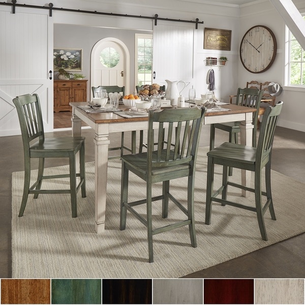 Elena Antique White Extendable Counter Height Slat Back Dining Set by iNSPIRE Q Classic. Opens flyout.