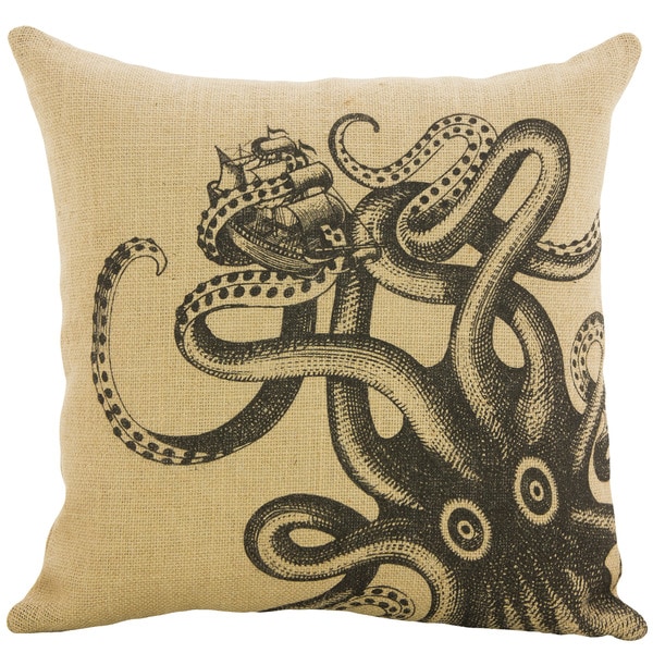 Octopus Shipwreck Burlap 18 inch Throw Pillow