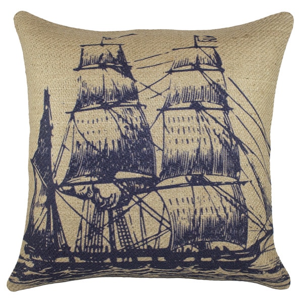 Navy Ship Burlap 18 inch Throw Pillow