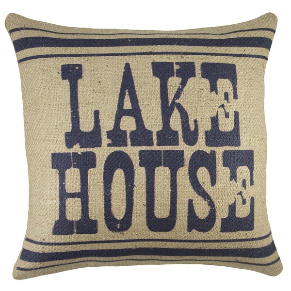 Lake House Rustic Burlap 18 inch Throw Pillow