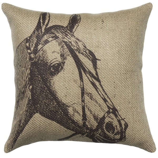 Horse Lodge Burlap 18 inch Throw Pillow