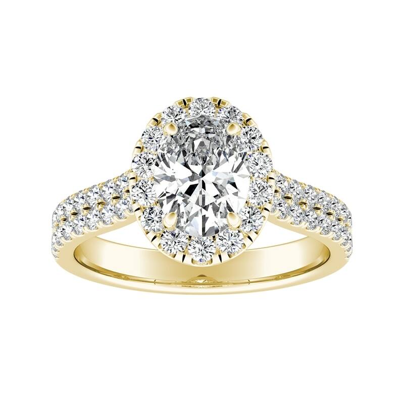 Oval Shape Halo Diamond Engagement Ring 1 1/2ctw 14k Gold