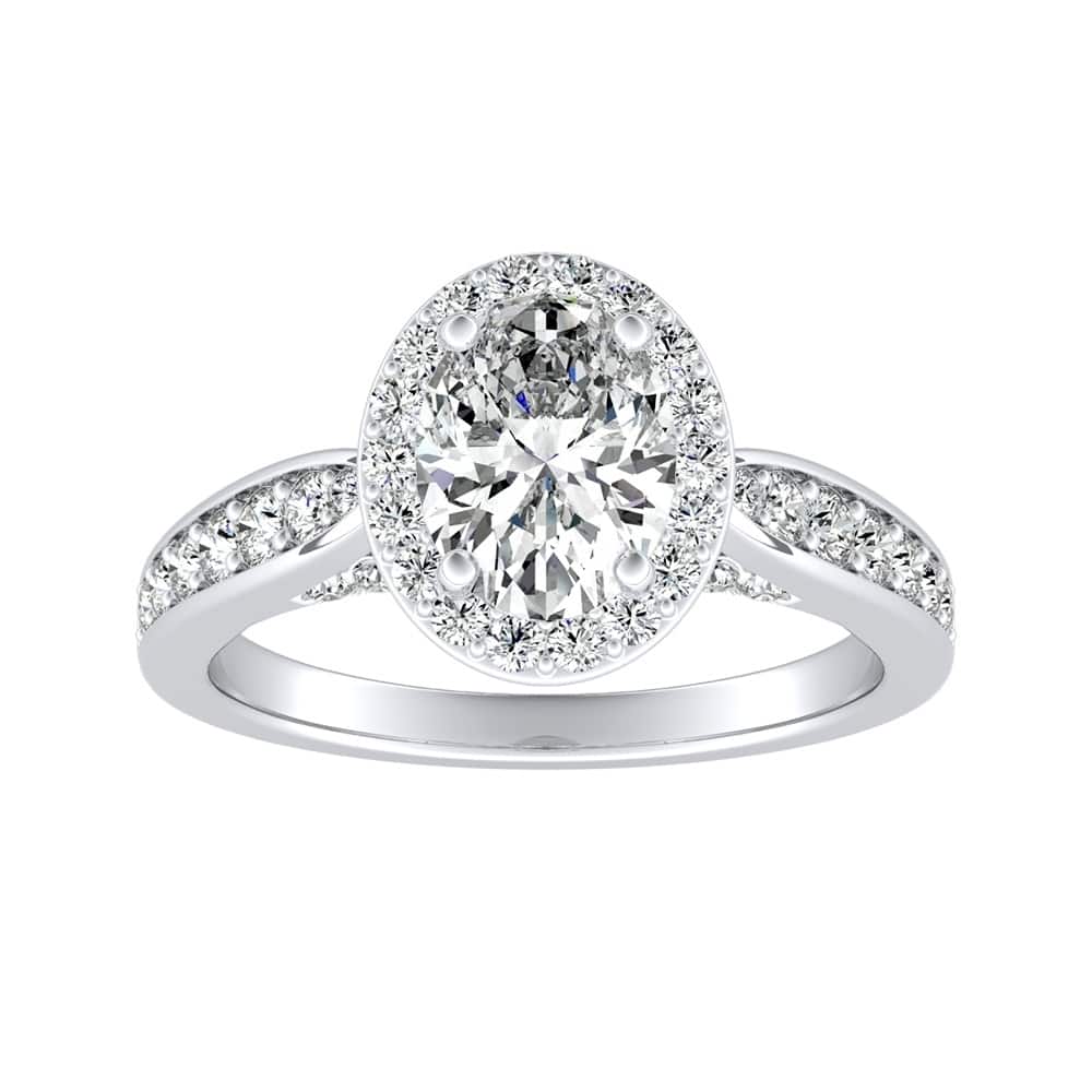 Modern Oval-cut Halo Diamond Engagement Ring 1 1/2cttw 14k Gold by Auriya