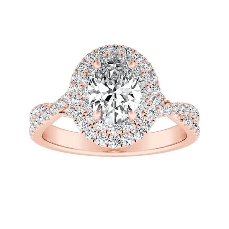 Auriya 1 1/2ctw Twisted Halo Oval Diamond Engagement Ring 14k Gold