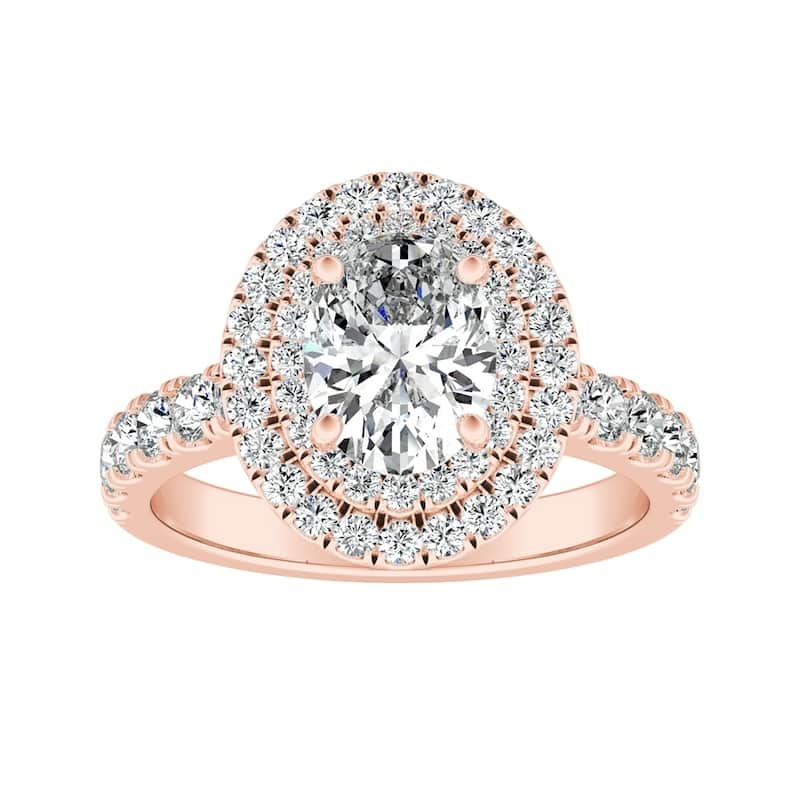 Classic Oval Shape 1 3/4ctw Double Halo Diamond Engagement Ring 14k Gold by Auriya