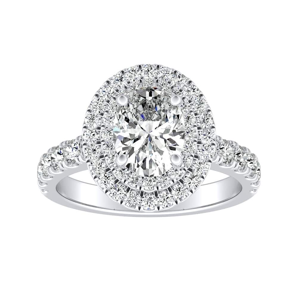 Classic Oval Shape 1 3/4ctw Double Halo Diamond Engagement Ring 14k Gold by Auriya