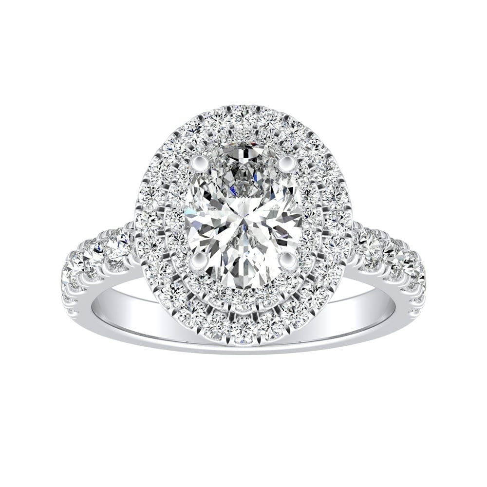 Auriya Classic Oval Shape 1 3/4ctw Double Halo Diamond Engagement Ring 14k Gold by Auriya
