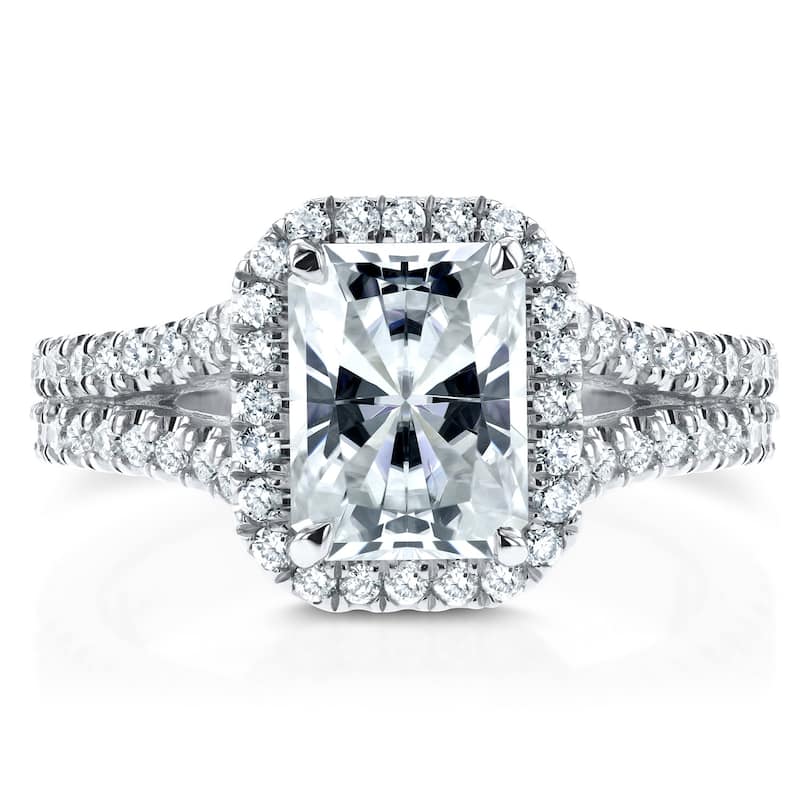 Annello by Kobelli 14k Gold 2 1/3ct TGW Moissanite and Diamond Halo Engagement Ring