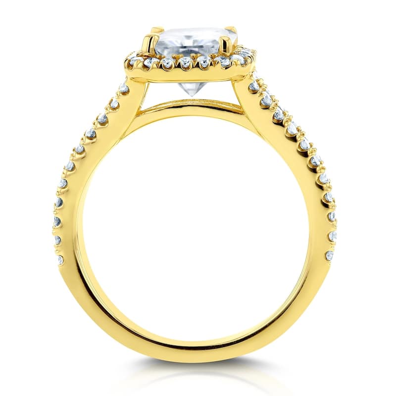 Annello by Kobelli 14k Gold 2 1/3ct TGW Moissanite and Diamond Halo Engagement Ring