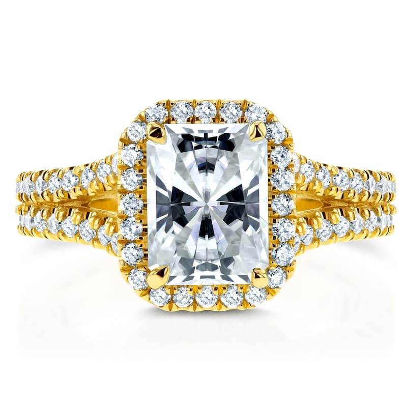 Annello by Kobelli 14k Gold 2 1/3ct TGW Moissanite and Diamond Halo Engagement Ring