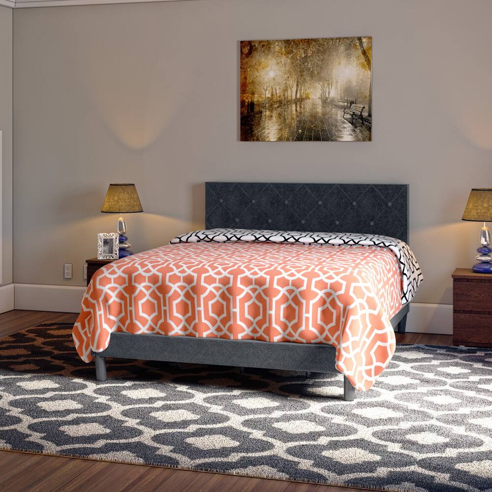 Porch & Den Monroe Button-tufted Grey Upholstered Queen-Size Platform Bed