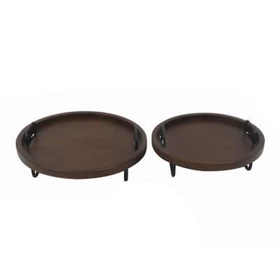 Amazing Round Wood Trays, Brown, Set Of 2
