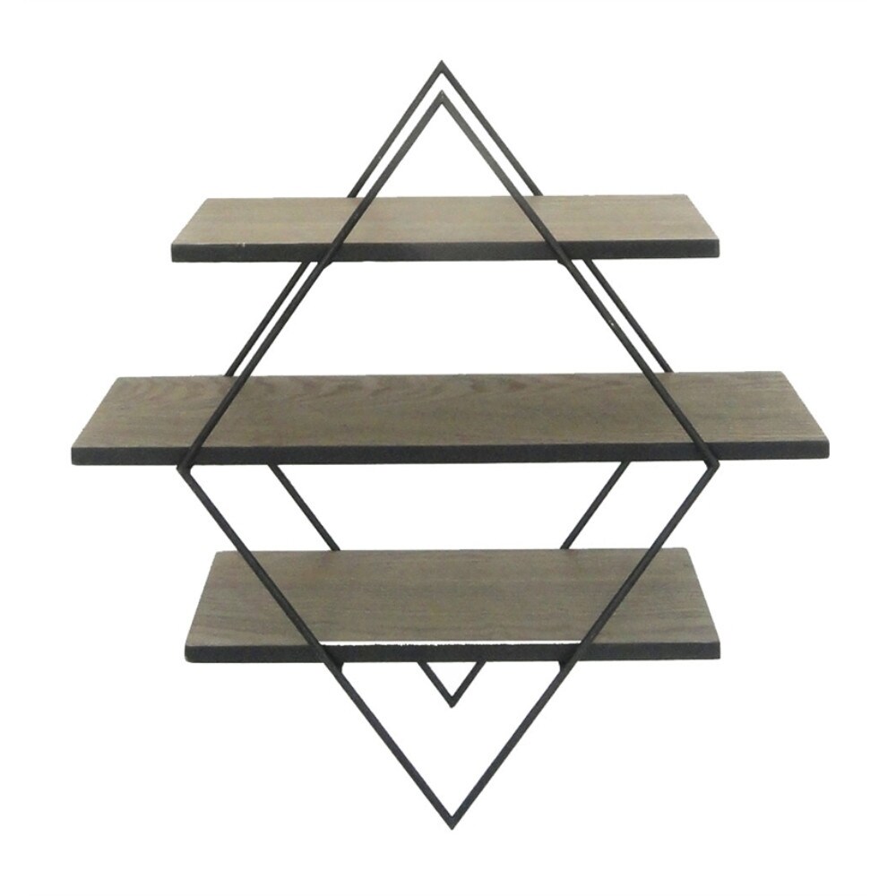Delightful Wood & Metal Diamond Wall Shelf, Black