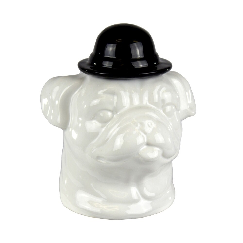 Fabulous Ceramic Bulldog Covered Jar, White & Black - White & Black