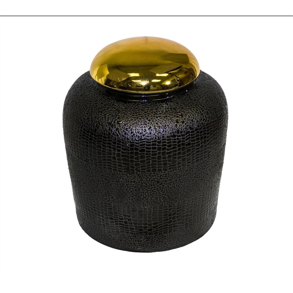 Magnificent Decorative Ceramic Covered Jar - black & gold