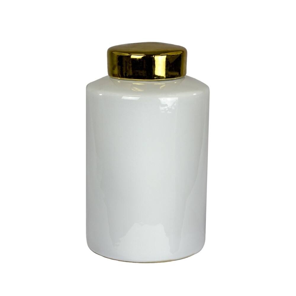 Splendid Decorative Ceramic Covered Jar, White & Gold - white & gold