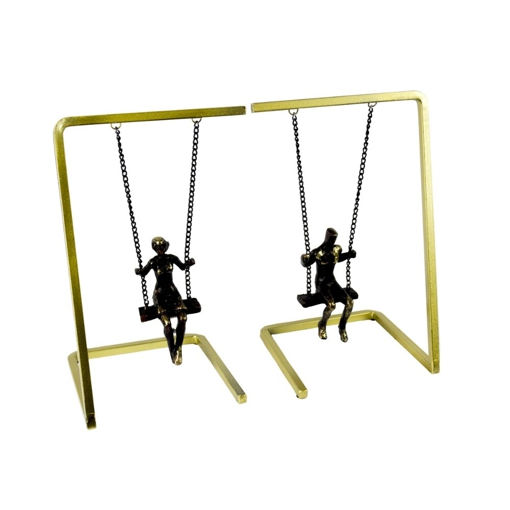 Gorgeous Set Of 2 Man & Woman Bookends - black & gold