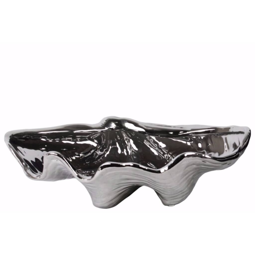 Open Valve Clam Seashell Sculpture - Silver