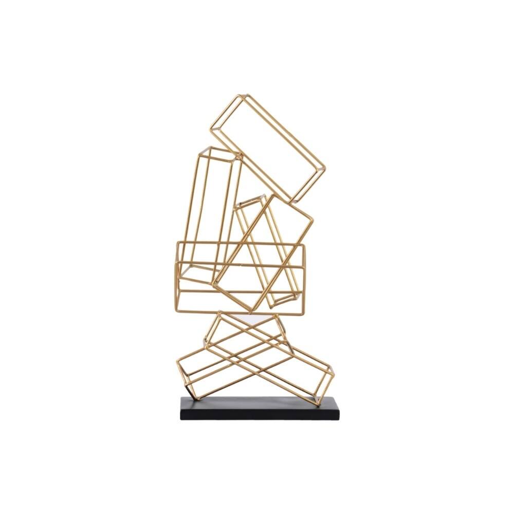 Metal Cascading Rectangular Prisms Sculpture on Square Base- Gold